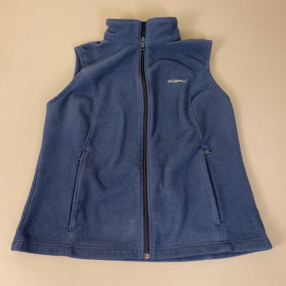 Columbia Fleece Vest Women's Size XL Blue Full Zip Sleeveless Jacket Mock Neck